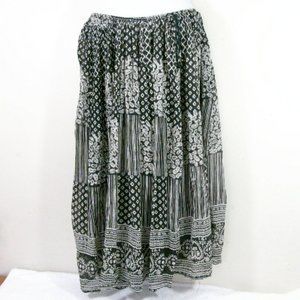100% Cotton Black and White Mixed Print Semi-Sheer Midi Skirt